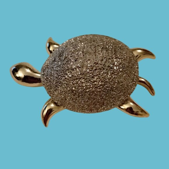 Gold Silver Tone Turtle Brooch Pin - Picture 1 of 5
